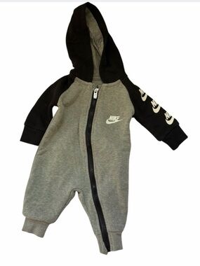 Newborn Nike Baby Grey and Black Hooded One-Piece